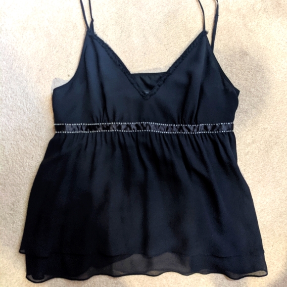 Express Tops - NWT 100% Silk beaded ruffled silk cami top